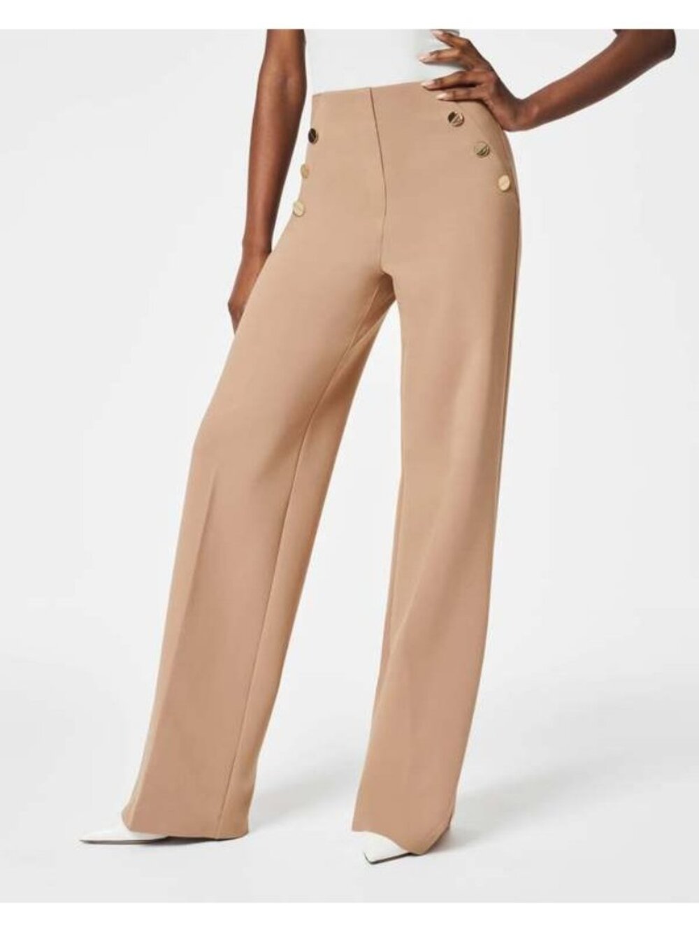 Spanx wide leg “perfect pant” in toffee with button details Medium
